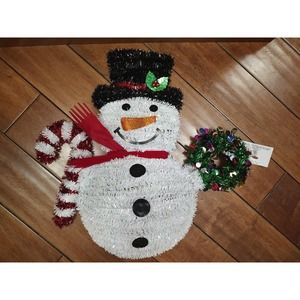 NWT Tinsel Snowman With Wreath And CandyCane 19” Tall A15